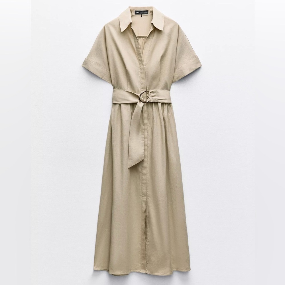 Zara Elegant Beige Belted Dress